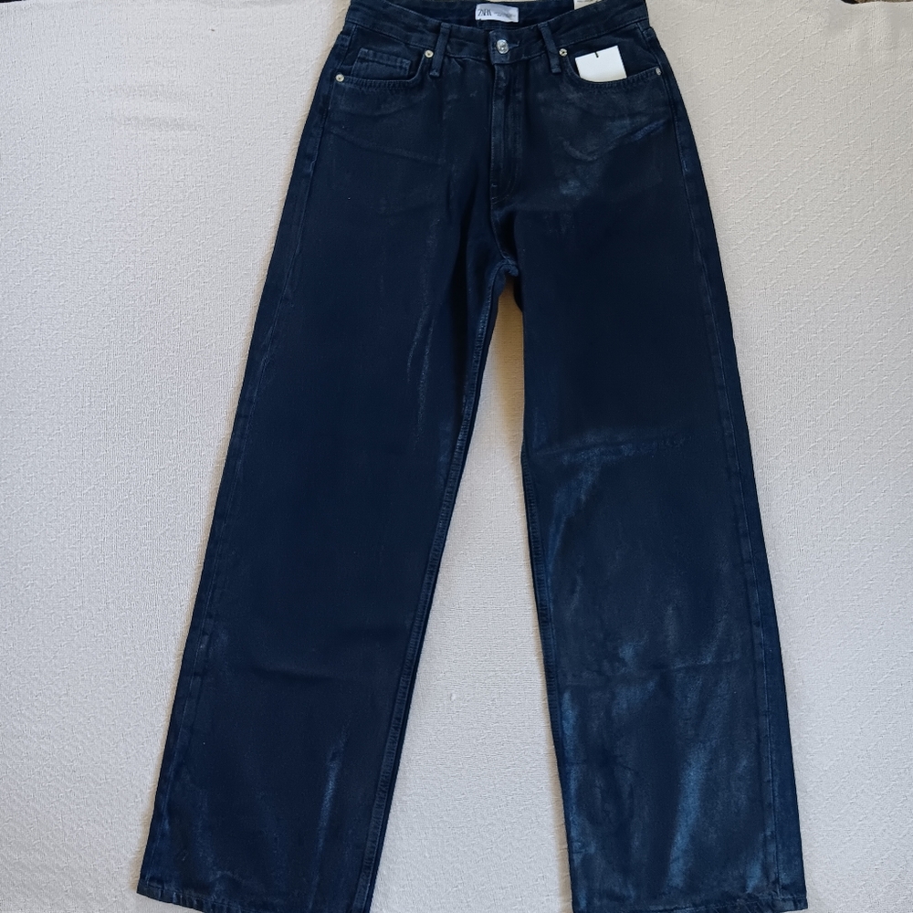 Zara ♡ foil baggy wide leg mid-rise jeans